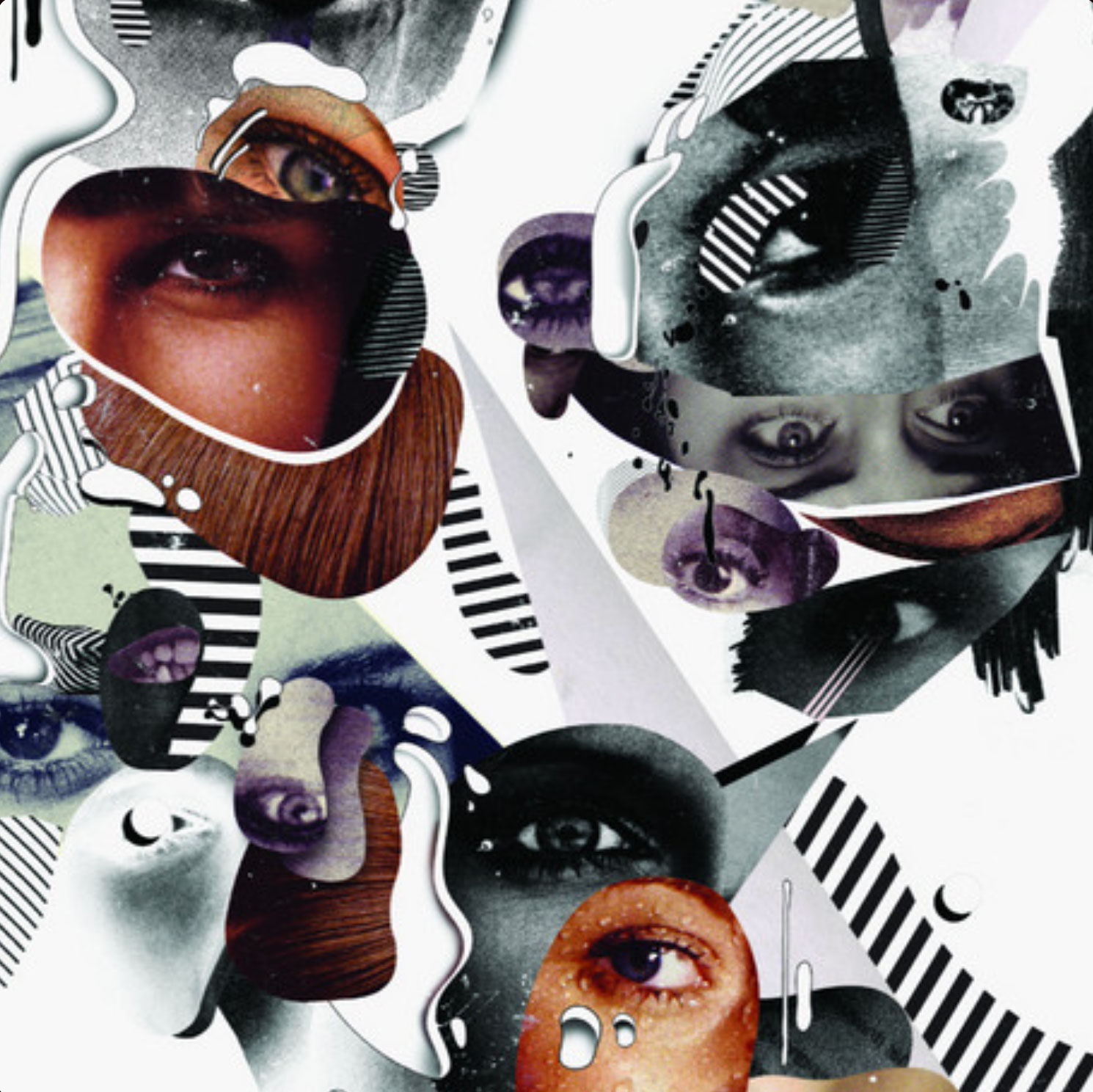 Bad Taste Emergency sleeve — a dense collage of eyes, hair and torn halftone.
